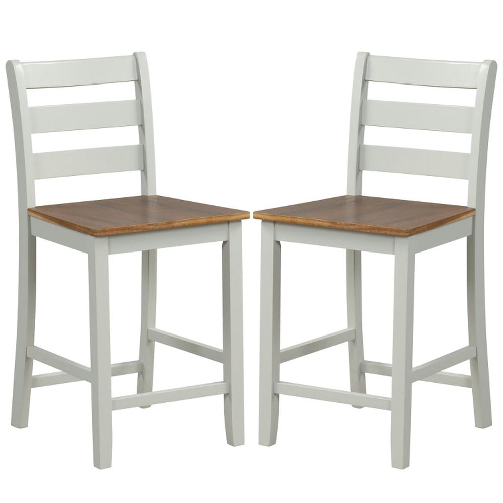 Hommoo Set of 2 Counter Bar Stool with Inclined Backrest and Footrest-Gray, Bar Height Stools, Bar Stools for Kitchen Image 1