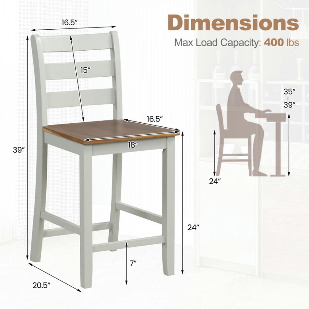 Hommoo Set of 2 Counter Bar Stool with Inclined Backrest and Footrest-Gray, Bar Height Stools, Bar Stools for Kitchen Image 2