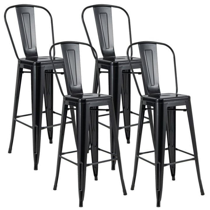 Hommoo 30 Inch Height Set of 4 High Back Metal Industrial Bar Stools-Black, Bar Height Stools, Bar Stools for Kitchen Image 1