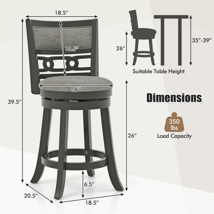 Hommoo Counter Bar Stools, Dining Stool,Bar Chair with Wooden Frame Swivel Seat and Footrest for Pub Bar Restaurant-1 Image 2