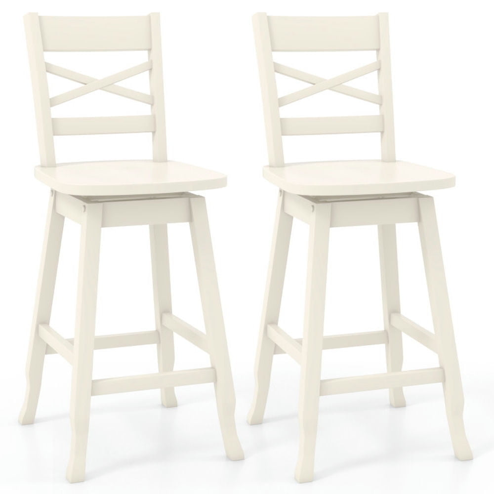 Hommoo Swivel 24-Inch Counter Height Stool Set of 2 with Inclined Backrest-White, Bar Height Stools, Bar Stools for Image 1