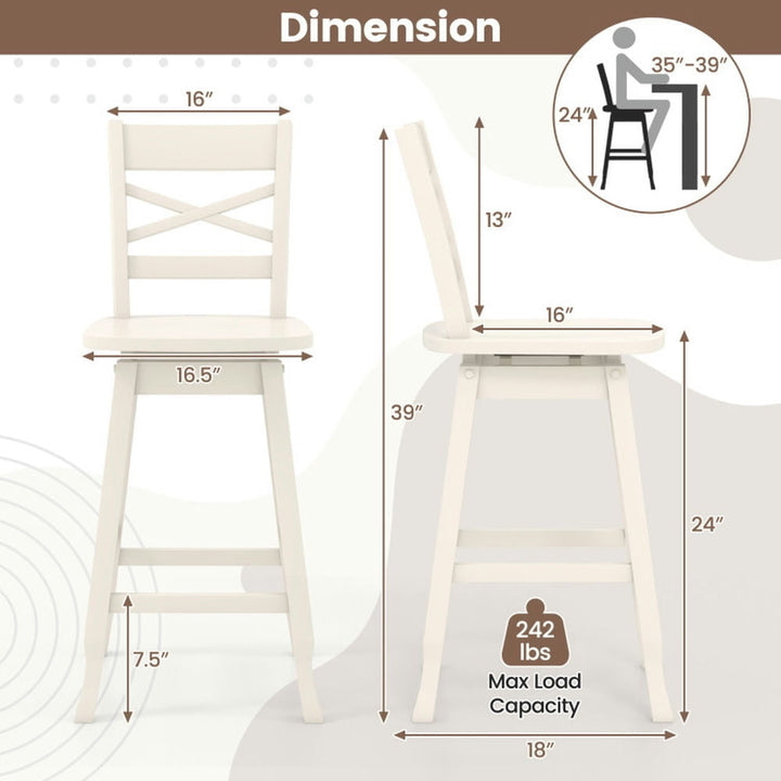 Hommoo Swivel 24-Inch Counter Height Stool Set of 2 with Inclined Backrest-White, Bar Height Stools, Bar Stools for Image 3