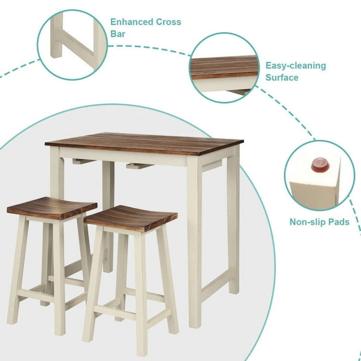 Hommoo Dining Room Table Set,Dining Table Set,Counter Height Pub Table with 2 Saddle Bar Stools Image 6