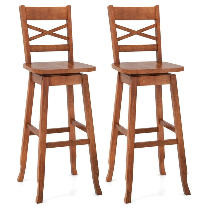 Hommoo Swivel 30-Inch Bar Height Stool Set of 2 with Footrest-Walnut, Bar Height Stools, Bar Stools for Kitchen Image 1