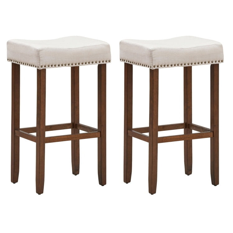 Hommoo Set of 2 Nailhead Saddle Bar Stools 29 Inch Height, Bar Height Stools, Bar Stools for Kitchen Island for Kitchen, Image 1