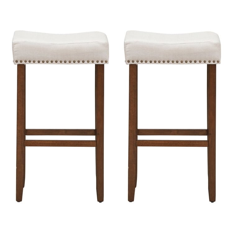 Hommoo Set of 2 Nailhead Saddle Bar Stools 29 Inch Height, Bar Height Stools, Bar Stools for Kitchen Island for Kitchen, Image 2