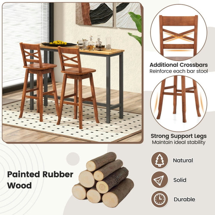 Hommoo Swivel 30-Inch Bar Height Stool Set of 2 with Footrest-Walnut, Bar Height Stools, Bar Stools for Kitchen Image 3