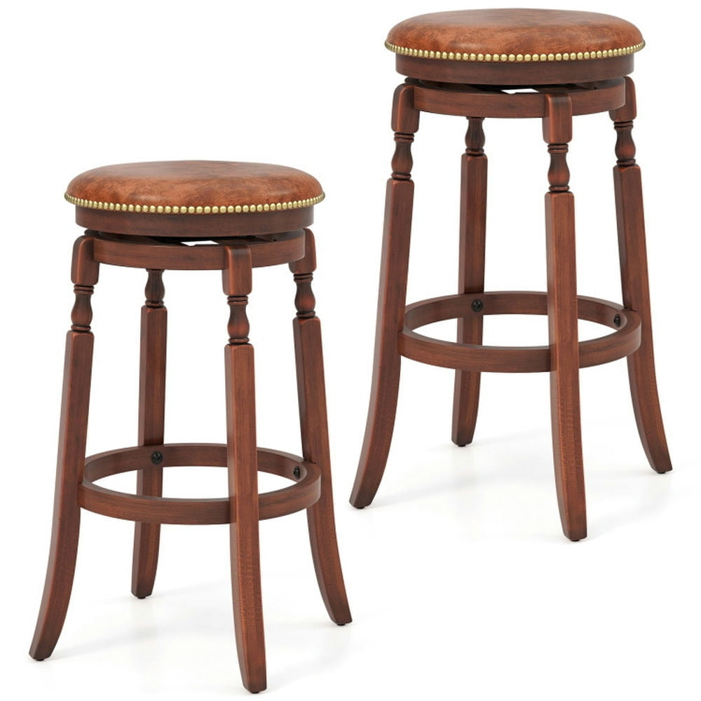 Hommoo 29 Inch Swivel Bar Stool Set of 2 with Upholstered Seat and Rubber Wood Frame-29 inches, Bar Height Stools, Bar Image 1