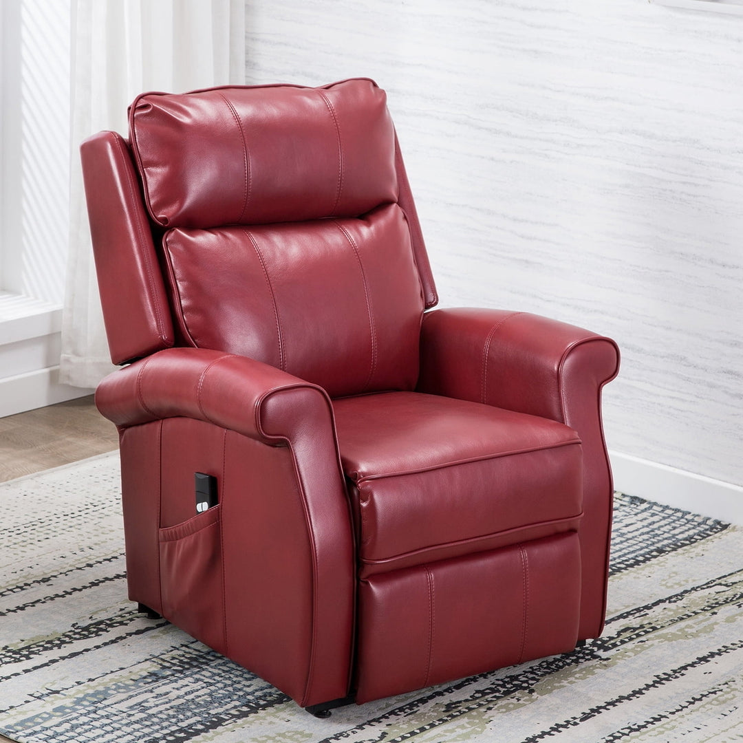 Hommoo Electric Power Lift Chairs Recliner, Faux Leather Upholstered Reclining Lifting Chair, Red Image 1