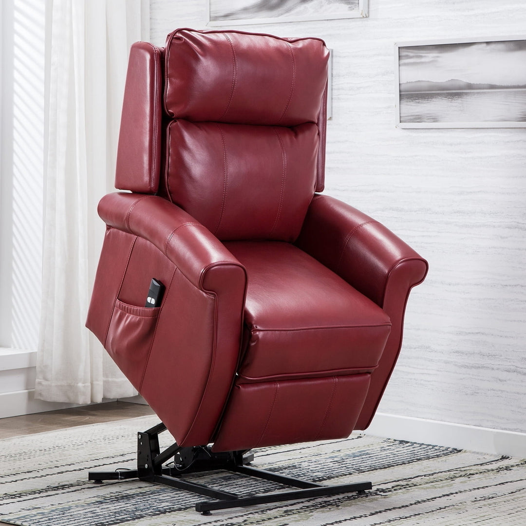 Hommoo Electric Power Lift Chairs Recliner, Faux Leather Upholstered Reclining Lifting Chair, Red Image 2