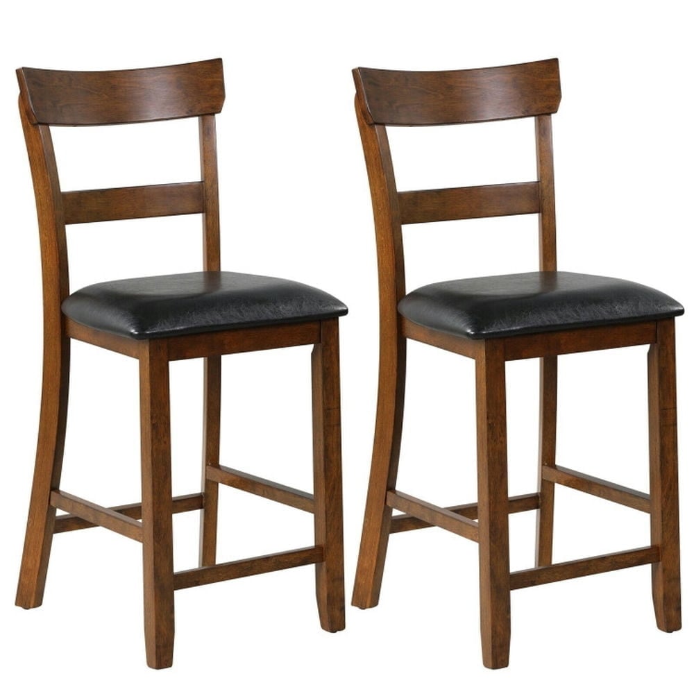 Hommoo 2 Pieces Counter Height Chair Set with Leather Seat and Rubber Wood Legs, Bar Height Stools, Bar Stools for Image 1