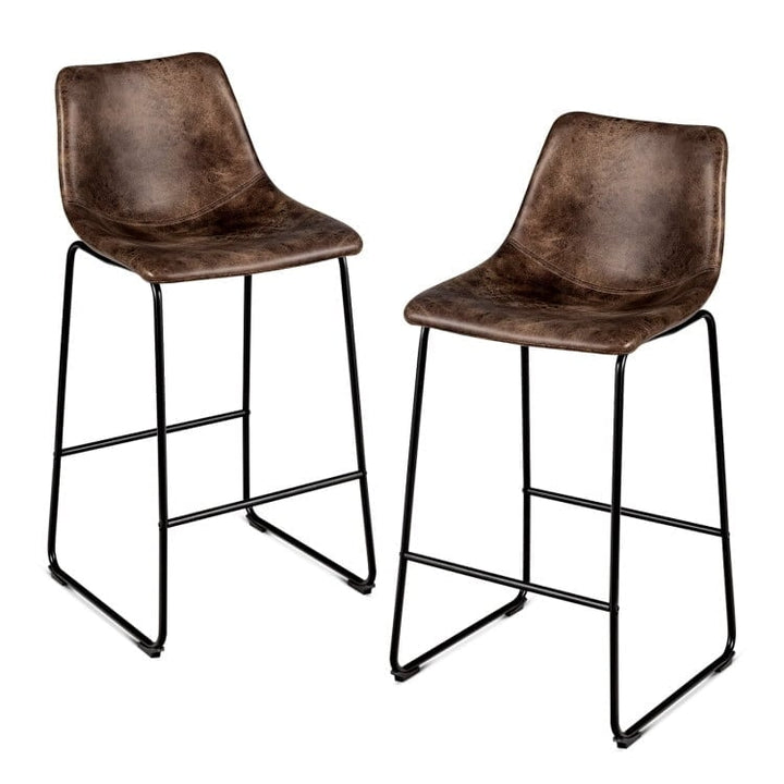 Hommoo Set of 2 Bar Stool Faux Suede Upholstered Chairs-Brown, Bar Height Stools, Bar Stools for Kitchen Island for Image 1