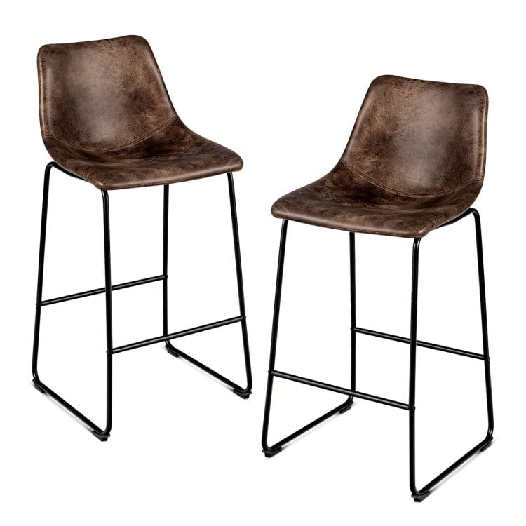 Hommoo Set of 2 Bar Stool Faux Suede Upholstered Chairs-Brown, Bar Height Stools, Bar Stools for Kitchen Island for Image 1