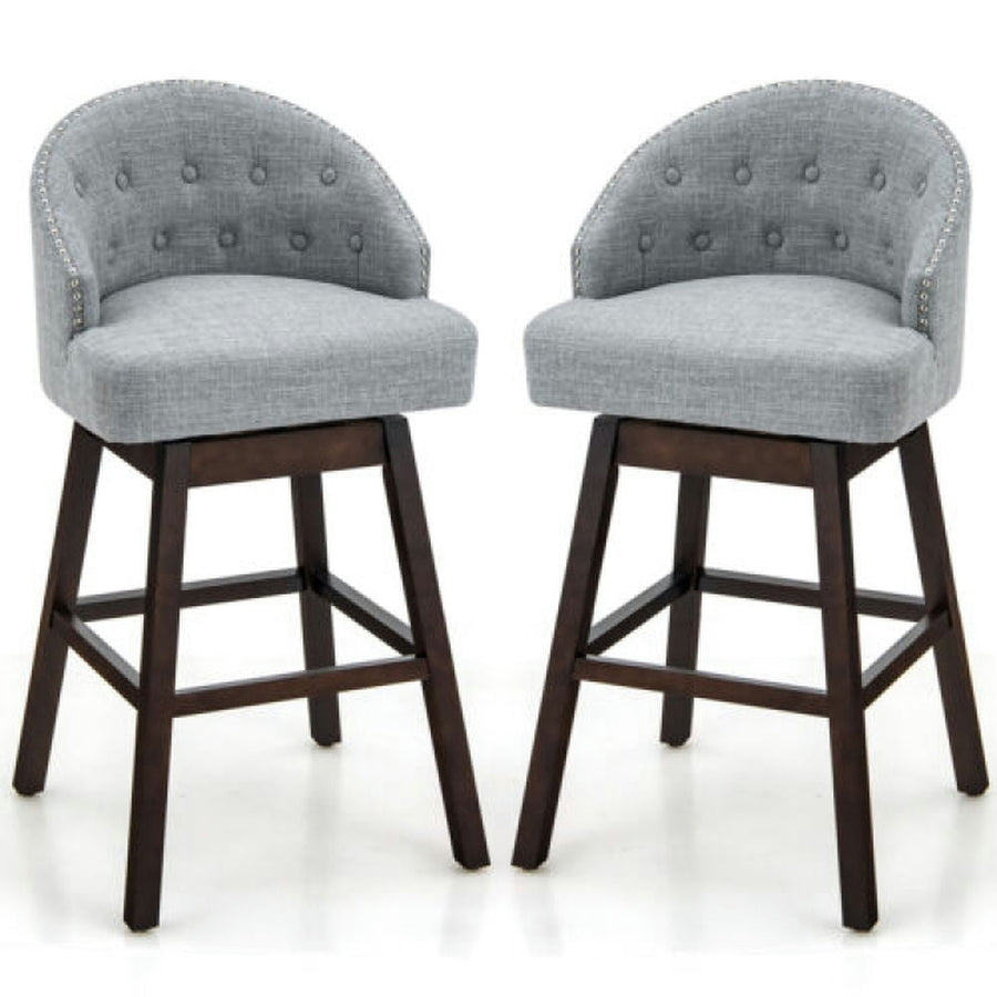 Hommoo Set of 2 Swivel Bar Stools with Rubber Wood Legs and Padded Back-Gray, Bar Height Stools, Bar Stools for Kitchen Image 1