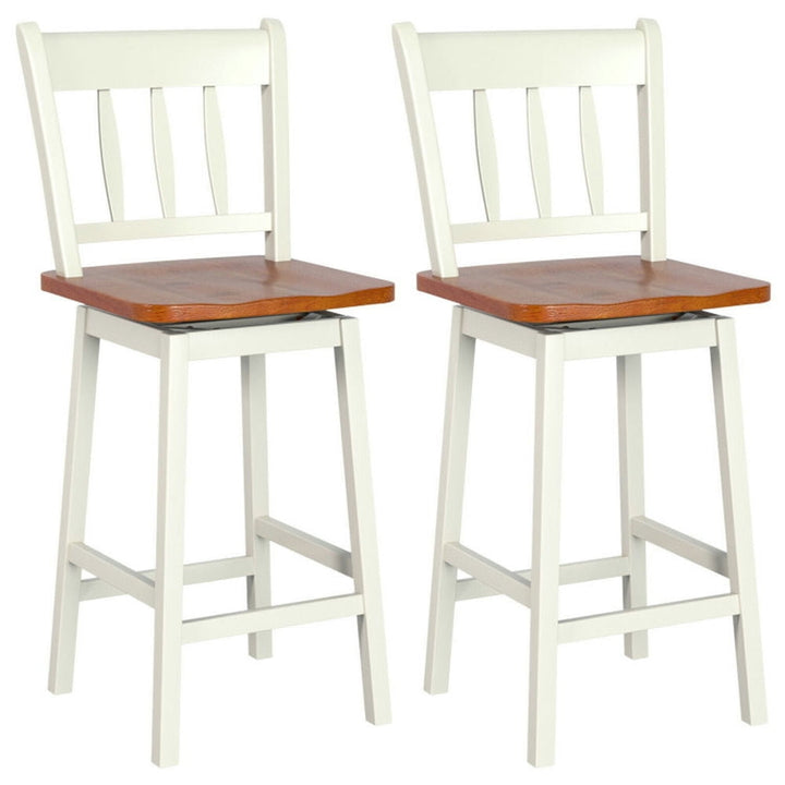 Hommoo 24.5 Inches Set of 2 Swivel Bar Stools with 360 Swiveling-White Image 1