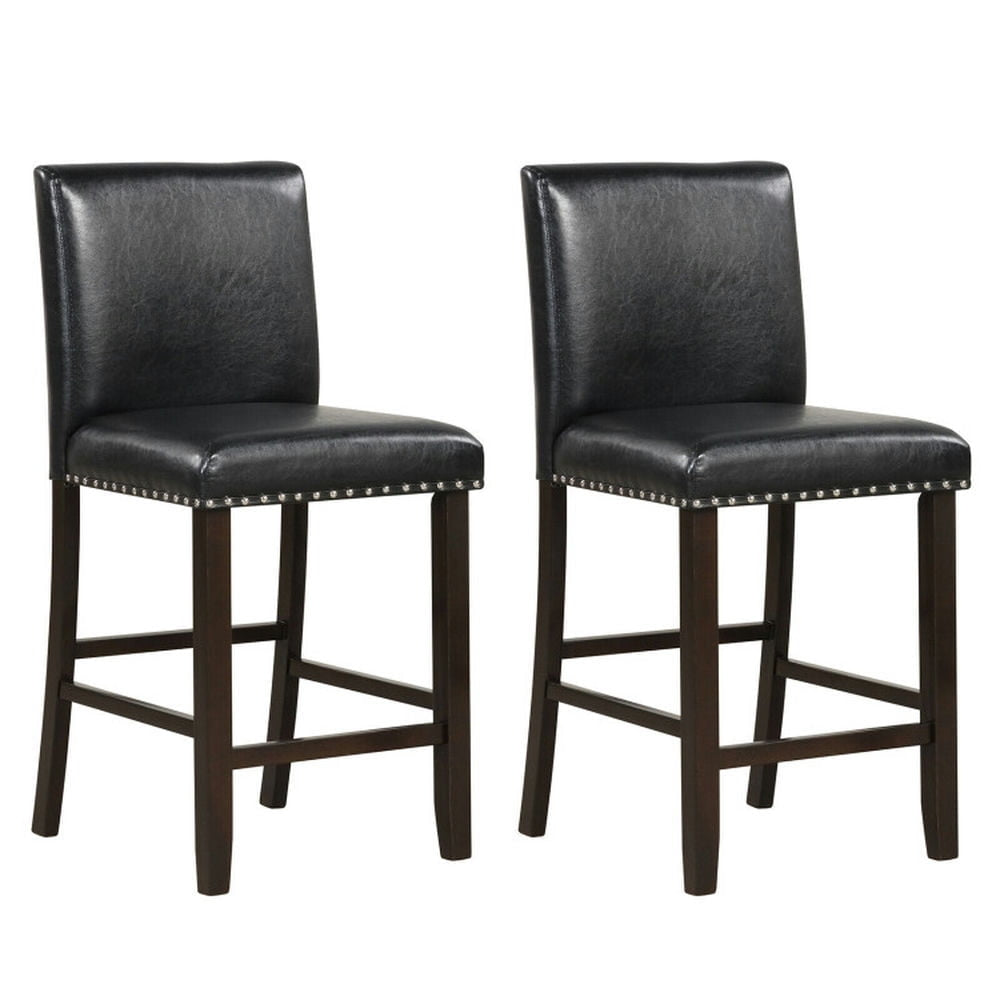 Hommoo Set of 2 PVC Leather Bar Stools with Back for Kitchen Island, Bar Height Stools, Bar Stools for Kitchen Image 1