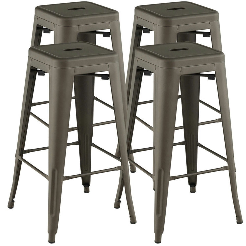 Hommoo 30 Inch Bar Stools Set of 4 with Square Seat and Handling Hole-Gun, Bar Height Stools, Bar Stools for Kitchen Image 1