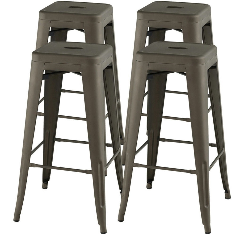 Hommoo 30 Inch Bar Stools Set of 4 with Square Seat and Handling Hole-Gun, Bar Height Stools, Bar Stools for Kitchen Image 2