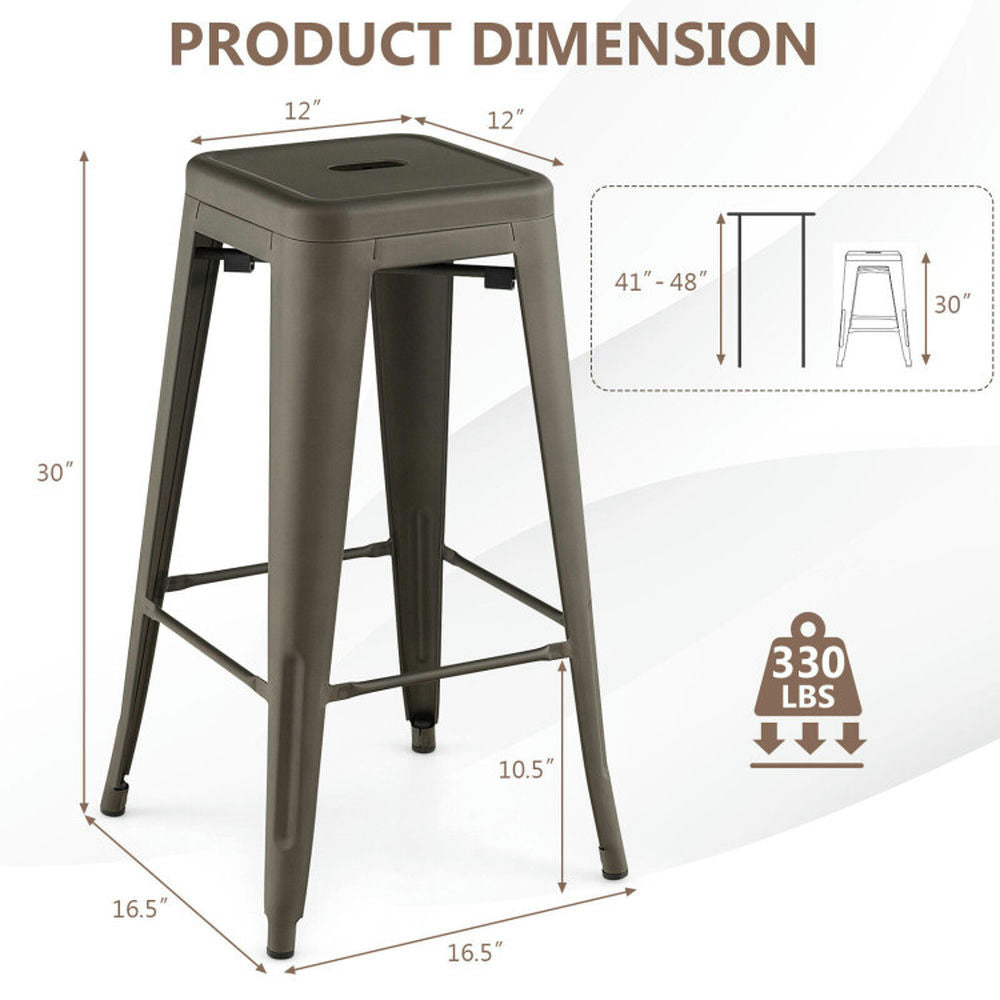 Hommoo 30 Inch Bar Stools Set of 4 with Square Seat and Handling Hole-Gun, Bar Height Stools, Bar Stools for Kitchen Image 3