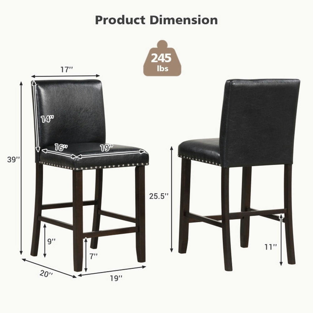 Hommoo Set of 2 PVC Leather Bar Stools with Back for Kitchen Island, Bar Height Stools, Bar Stools for Kitchen Image 3