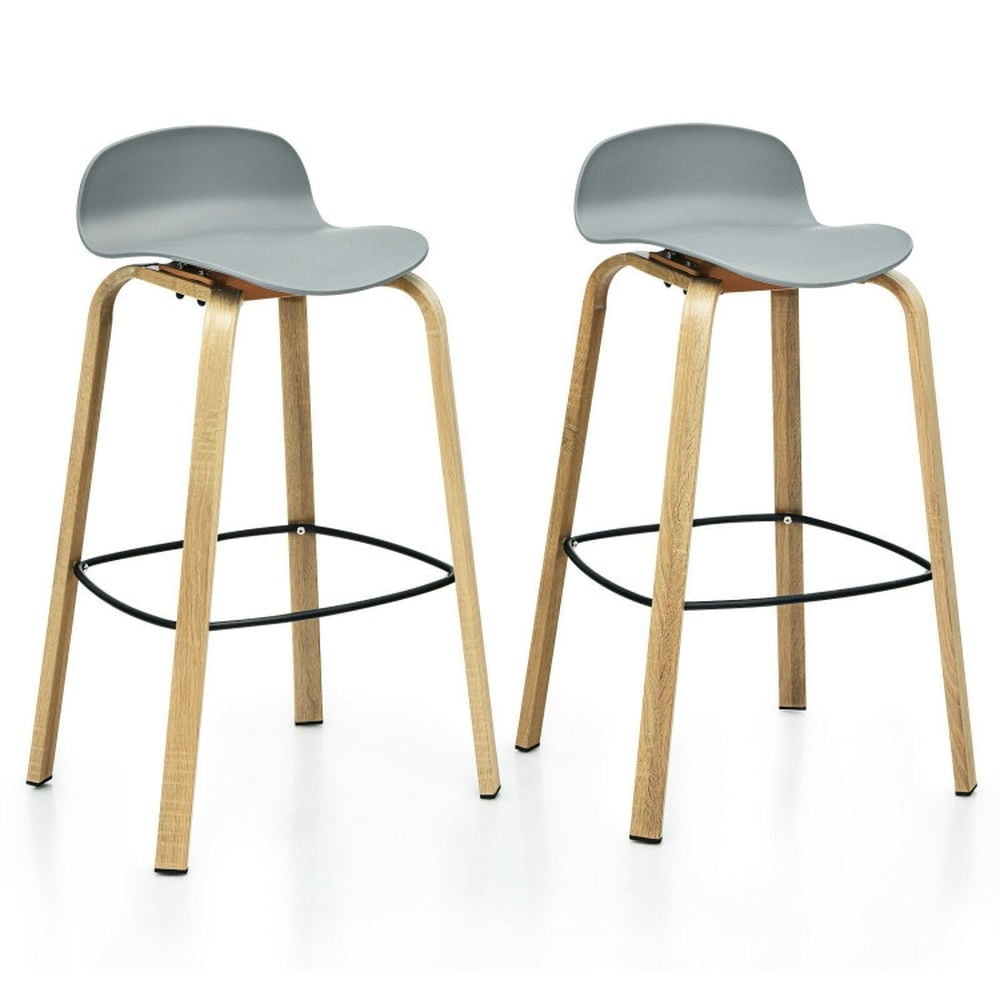 Hommoo Set of 2 Modern Barstools Pub Chairs with Low Back and Metal Legs-Gray, Bar Height Stools, Bar Stools for Kitchen Image 1