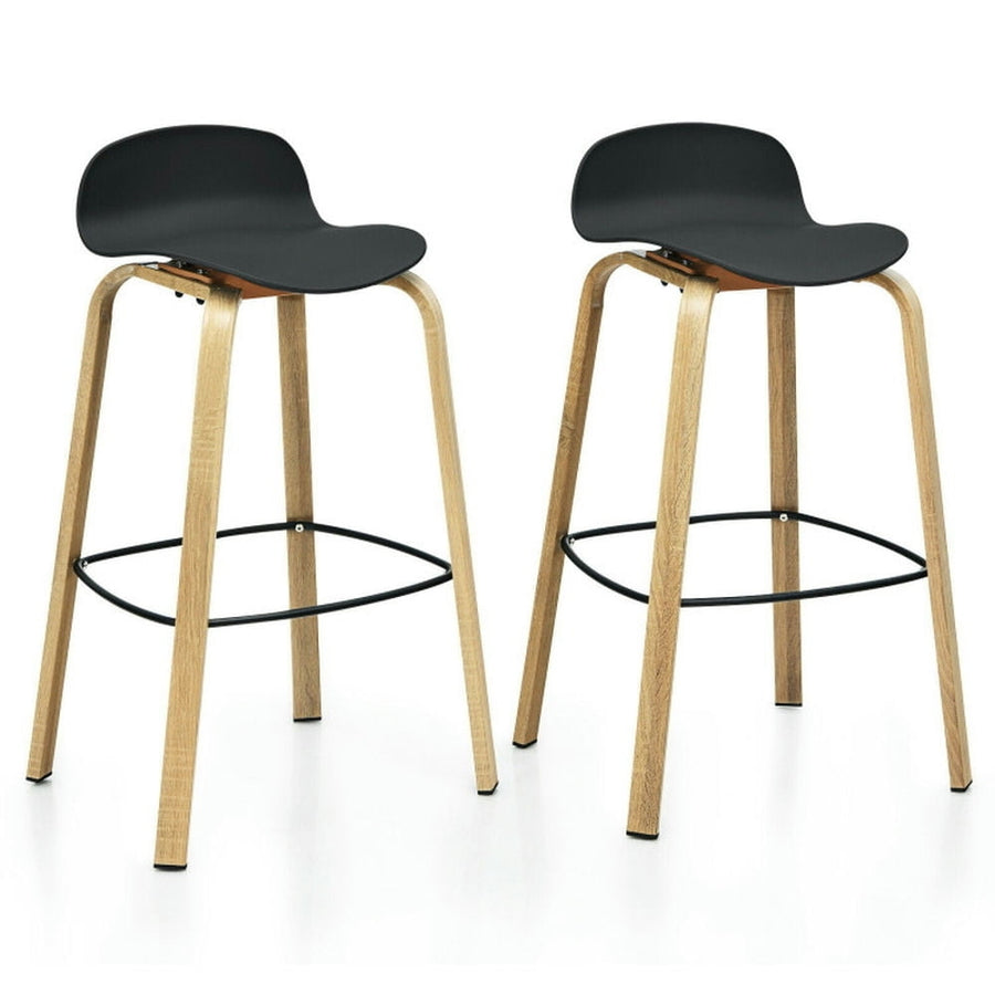 Hommoo Set of 2 Modern Barstools Pub Chairs with Low Back and Metal Legs-Black, Bar Height Stools, Bar Stools for Image 1