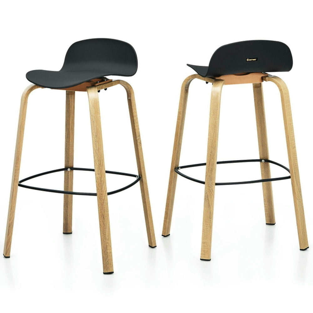 Hommoo Set of 2 Modern Barstools Pub Chairs with Low Back and Metal Legs-Black, Bar Height Stools, Bar Stools for Image 3