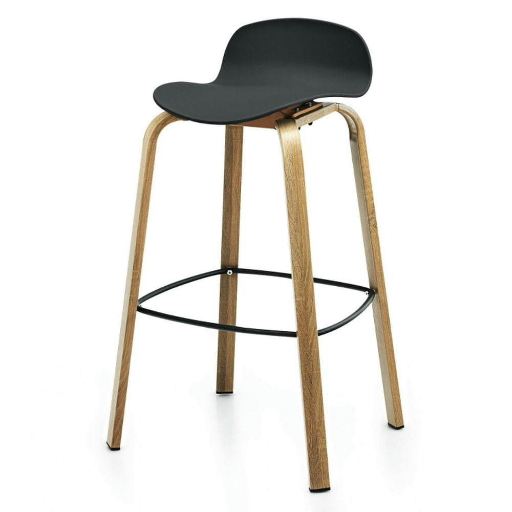 Hommoo Set of 2 Modern Barstools Pub Chairs with Low Back and Metal Legs-Black, Bar Height Stools, Bar Stools for Image 4