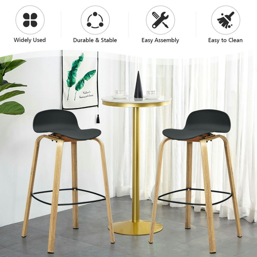 Hommoo Set of 2 Modern Barstools Pub Chairs with Low Back and Metal Legs-Black, Bar Height Stools, Bar Stools for Image 5