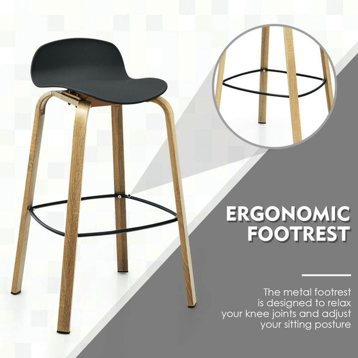 Hommoo Set of 2 Modern Barstools Pub Chairs with Low Back and Metal Legs-Black, Bar Height Stools, Bar Stools for Image 6