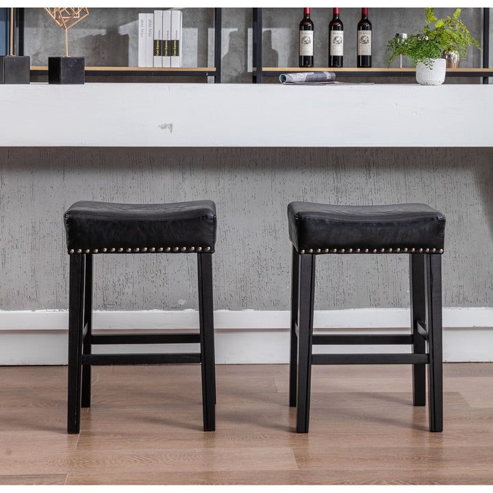 Hommoo Set of 2 Bar Stools, 26" Backless Tufted PU Counter Stools, Black Image 1