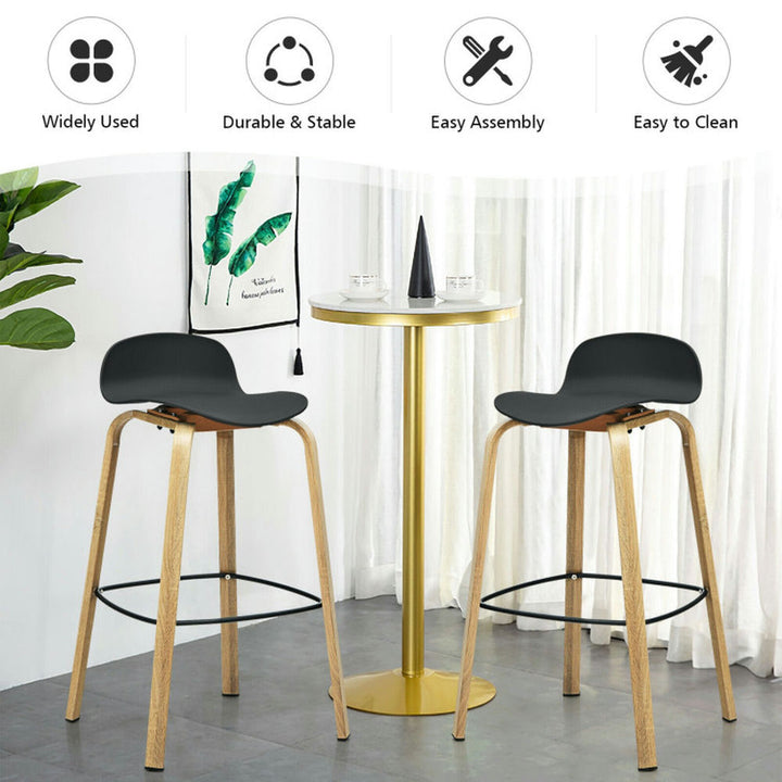 Hommoo Set of 2 Modern Barstools Pub Chairs with Low Back and Metal Legs-Black, Bar Height Stools, Bar Stools for Image 7