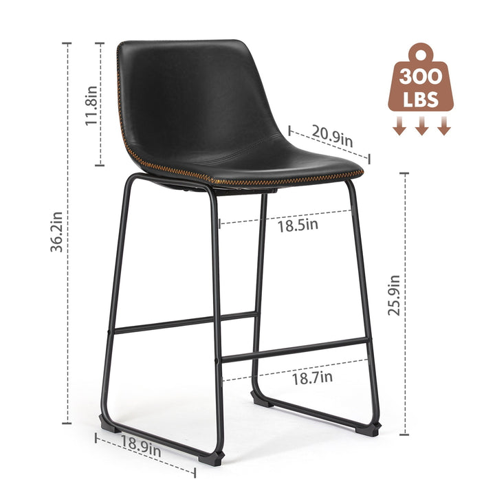 Hommoo Bar Stools, Counter Height Bar Stools with Back, Armless Industrial Faux Leather Barstools with Metal Legs and Image 4