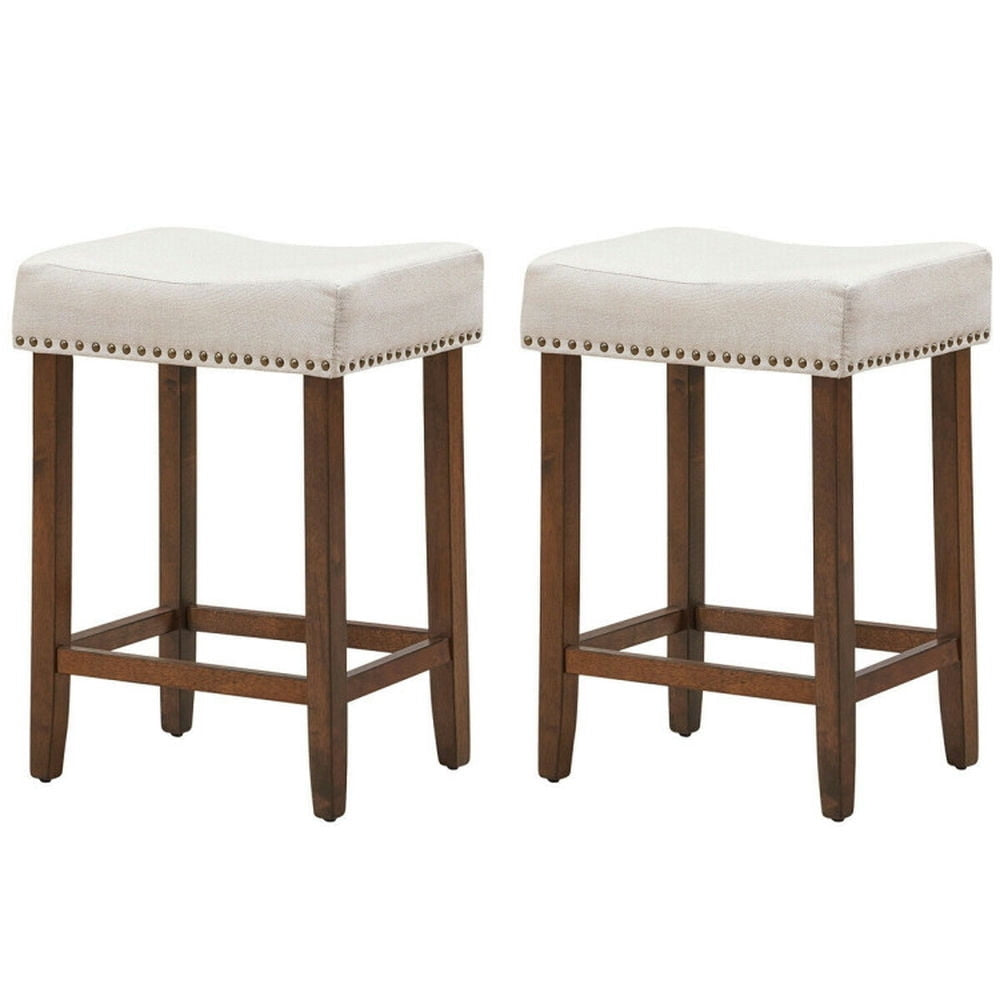 Hommoo Set of 2 Nailhead Saddle Bar Stools 24 Inch Height, Bar Height Stools, Bar Stools for Kitchen Island for Kitchen, Image 1