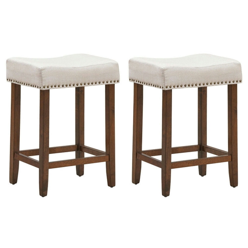 Hommoo Set of 2 Nailhead Saddle Bar Stools 24 Inch Height, Bar Height Stools, Bar Stools for Kitchen Island for Kitchen, Image 2