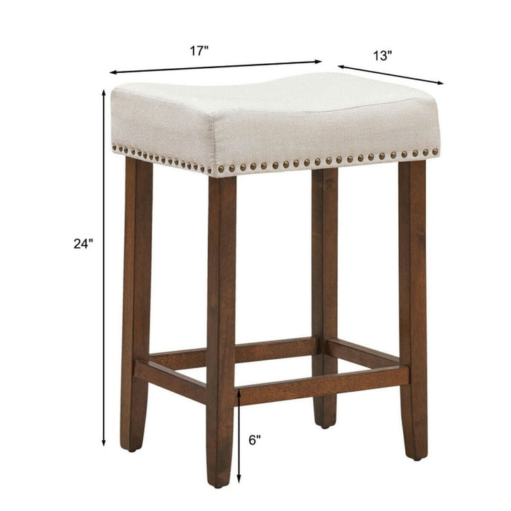 Hommoo Set of 2 Nailhead Saddle Bar Stools 24 Inch Height, Bar Height Stools, Bar Stools for Kitchen Island for Kitchen, Image 3