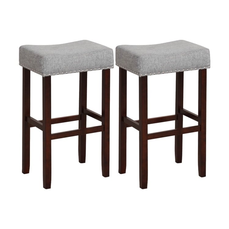 Hommoo 2 Set of 29 Inch Height Upholstered Bar Stool with Solid Rubber Wood Legs and Footrest-Gray, Bar Stools for Image 1