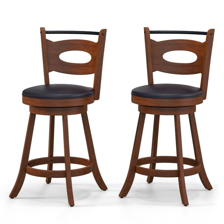 Hommoo 2 Pieces 24/29 inch Swivel Bar Stools with Curved Backrest and Seat Cushions-24 inches, Bar Height Stools, Bar Image 1