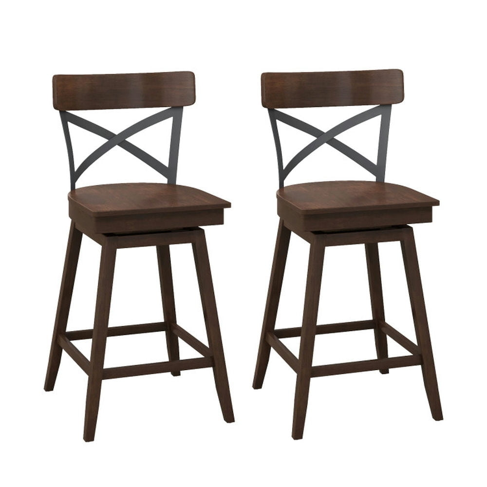 Hommoo Set of 2 Wooden Swivel Bar Stools with Open X Back and Footrest-24 inches, Bar Height Stools, Bar Stools for Image 1