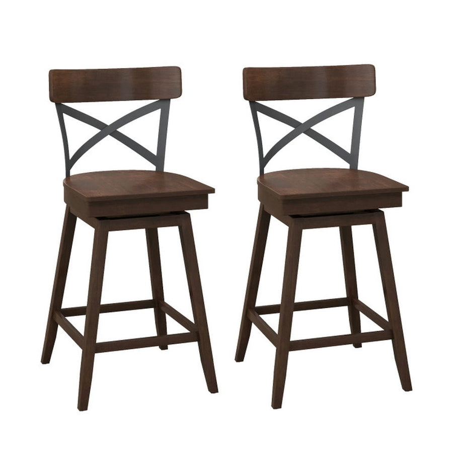 Hommoo Set of 2 Wooden Swivel Bar Stools with Open X Back and Footrest-24 inches, Bar Height Stools, Bar Stools for Image 1