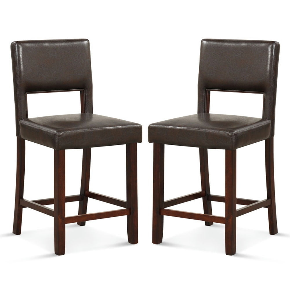 Hommoo 2 Piece Bar Chair Set with Hollowed Back and Rubber Wood Legs-Brown, Bar Height Stools, Bar Stools for Kitchen Image 1