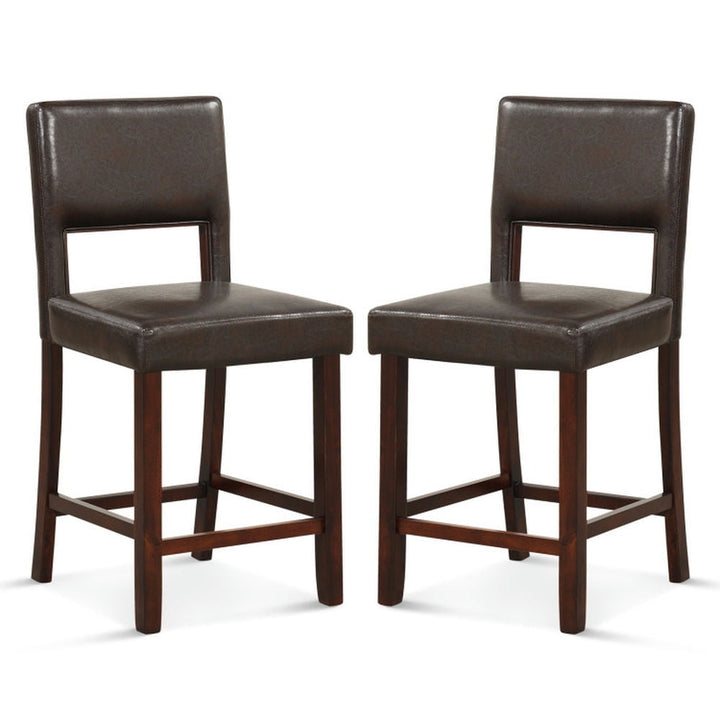 Hommoo 2 Piece Bar Chair Set with Hollowed Back and Rubber Wood Legs-Brown, Bar Height Stools, Bar Stools for Kitchen Image 1