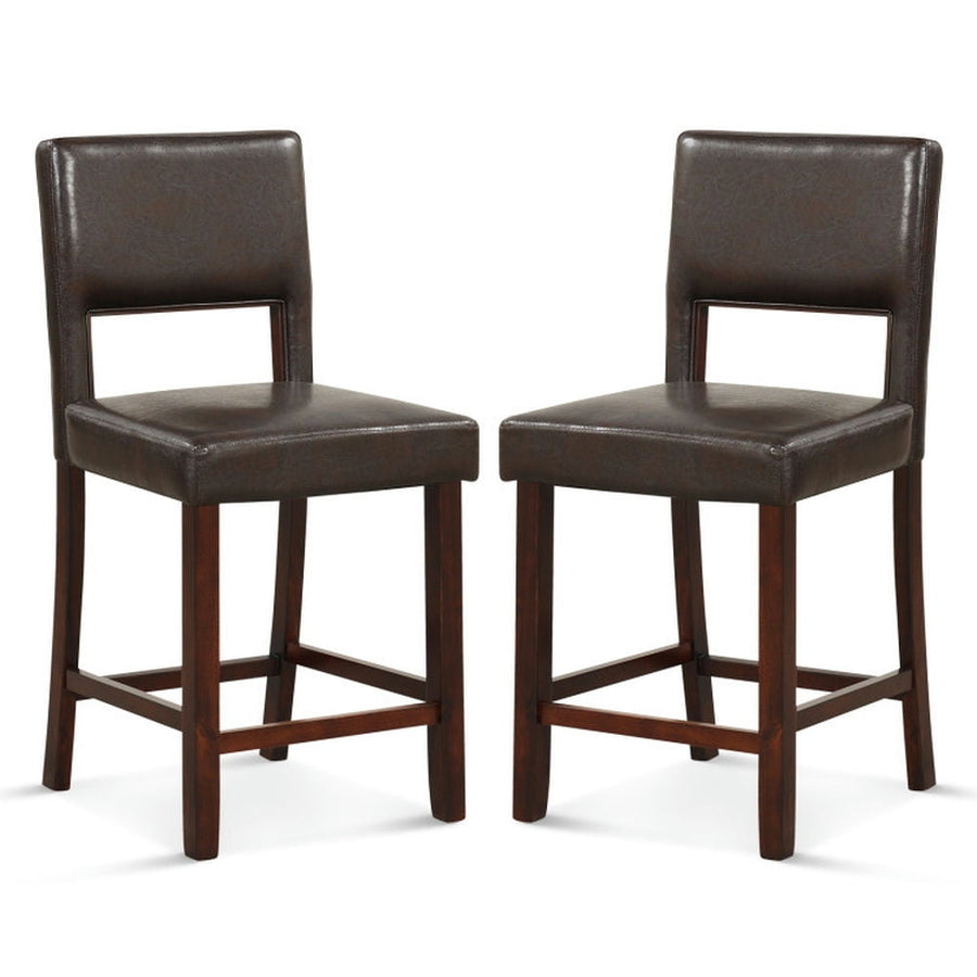 Hommoo 2 Piece Bar Chair Set with Hollowed Back and Rubber Wood Legs-Brown, Bar Height Stools, Bar Stools for Kitchen Image 1