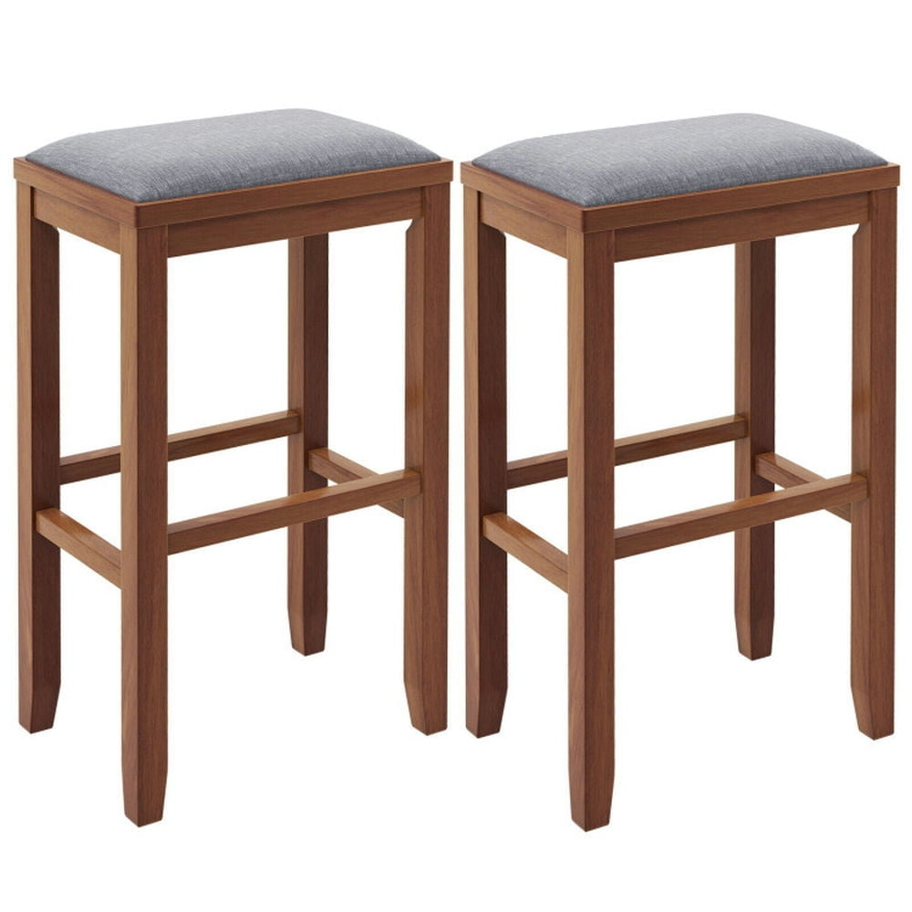 Hommoo 2 Pieces 31 Inch Upholstered Bar Stool Set with Solid Rubber Wood Frame and Footres-Brown, Bar Height Stools, Bar Image 1