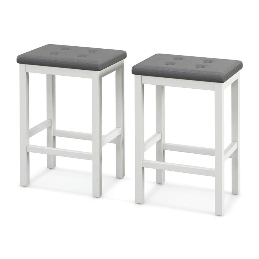 Hommoo 24 Inch Bar Stools with Padded Seat Footrest and Rubber Wood Frame-White, Bar Height Stools, Bar Stools for Image 1