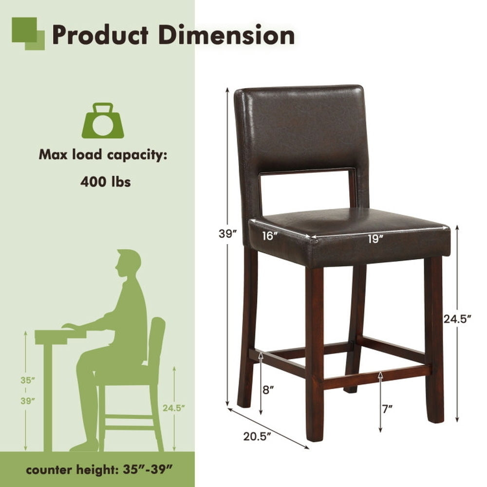 Hommoo 2 Piece Bar Chair Set with Hollowed Back and Rubber Wood Legs-Brown, Bar Height Stools, Bar Stools for Kitchen Image 3