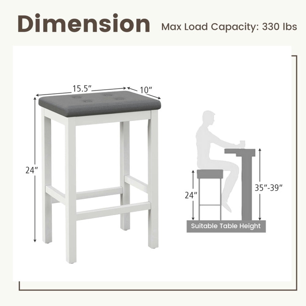 Hommoo 24 Inch Bar Stools with Padded Seat Footrest and Rubber Wood Frame-White, Bar Height Stools, Bar Stools for Image 2