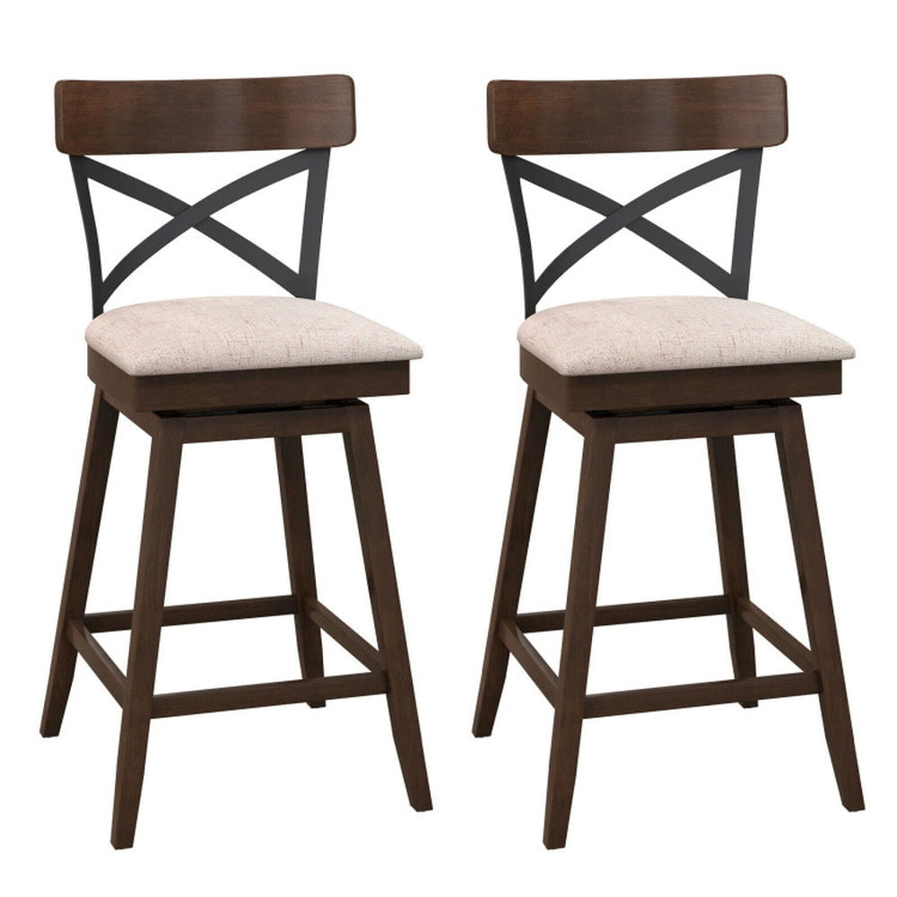 Hommoo Set of 2 Wooden Swivel Bar Stools with Cushioned Seat and Open X Back-25 Inch, Bar Height Stools, Bar Stools for Image 1