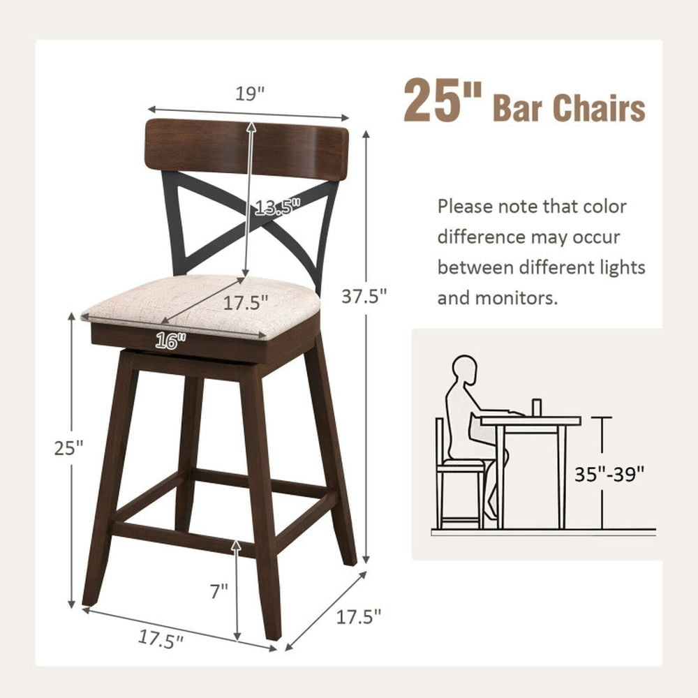 Hommoo Set of 2 Wooden Swivel Bar Stools with Cushioned Seat and Open X Back-25 Inch, Bar Height Stools, Bar Stools for Image 2