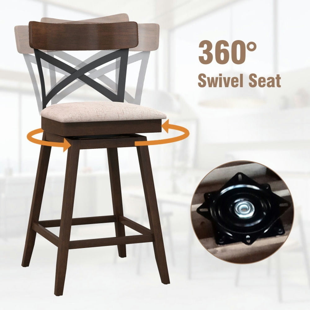 Hommoo Set of 2 Wooden Swivel Bar Stools with Cushioned Seat and Open X Back-25 Inch, Bar Height Stools, Bar Stools for Image 3